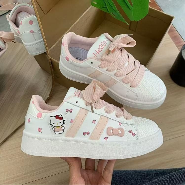 新品ハローキティ靴キティキャット连名靴ハローキティ白い靴シェルヘッドレディーススケートボードシューズキャンパス|undefined