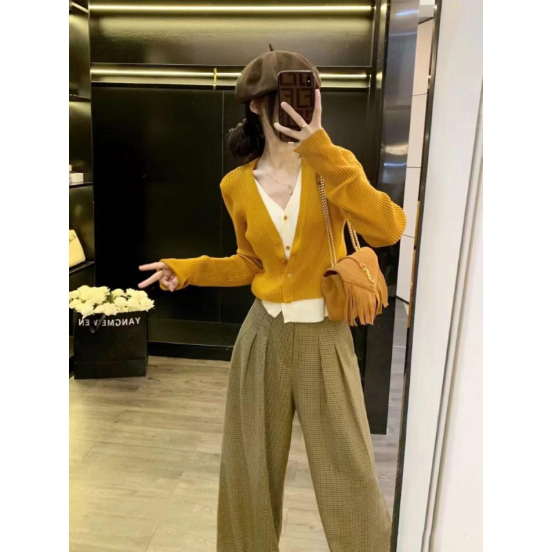 实价现货新款美拉德穿搭一整套干练气质假两件针织衫职业两件套装|undefined