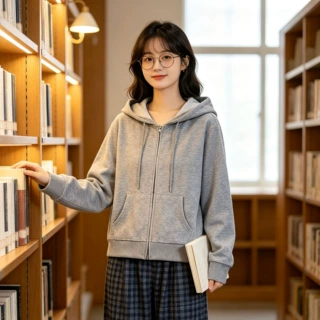 春夏季新款女汉麻棉花纱松弛百搭简约休闲连帽卫衣外套FSY60206