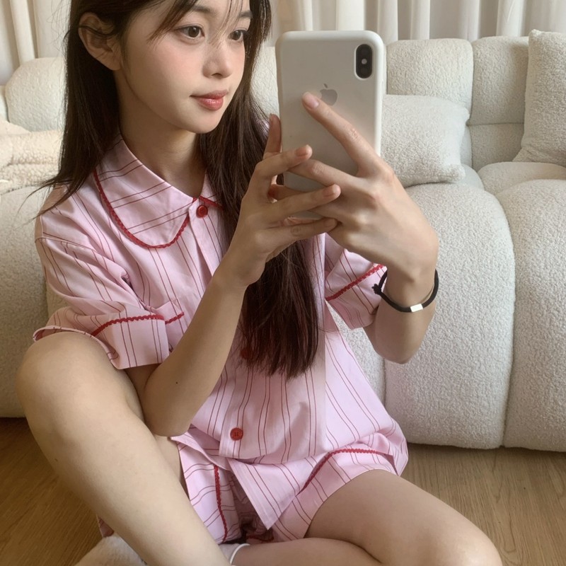 ビーストホーム漫画 kt 猫テンセル綿ホーム服セット新しい四季着用可能なストライプの女性のパジャマ|undefined
