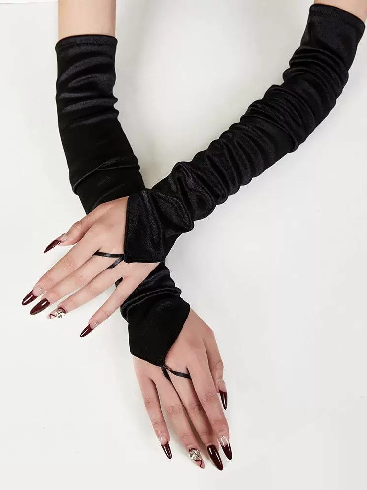 Women's Nylon Hook Finger Mid-Length Gloves Simple Satin Ceremonial Performance Gloves European and American Retro Bridal Wedding Gloves