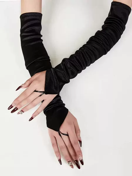 Women's Nylon Hook Finger Mid-Length Gloves Simple Satin Ceremonial Performance Gloves European and American Retro Bridal Wedding Gloves