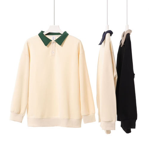 Spring and Autumn Port Style Men's Loose Color Block Collar Sweatshirt Trendy College Style Casual Hooded Polo Neck Top