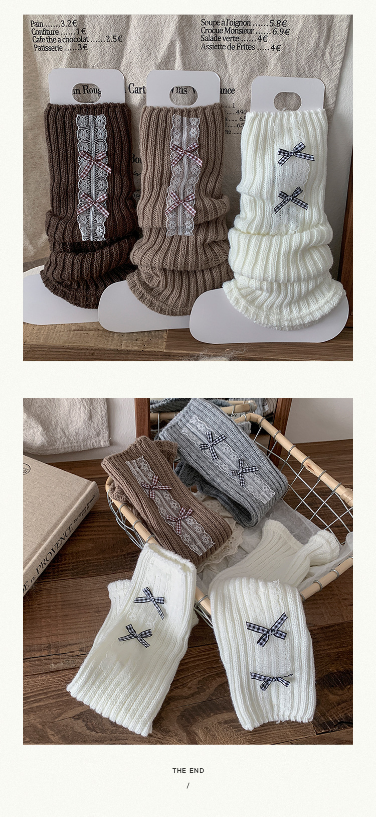 Scaldamuscoli Bootshang Calzini di cotone per donna Stile balletto Calzini di lana lavorati a maglia con fiocco Coprigambe bianchi per polpacci Lolita autunnali e invernali_voghion.com