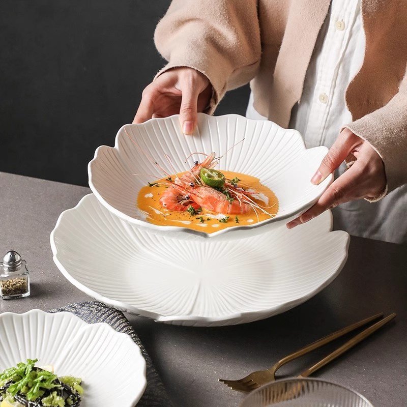 セラミック食器サラダボウル置き台純白深皿料理皿洋食皿ホテルレストランバイキング皿セット|undefined