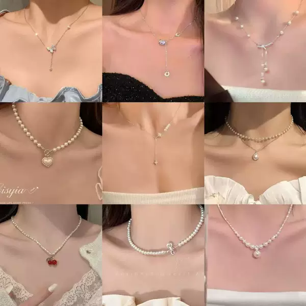 Gentle Bowknot Pearl Necklace for Women, Light Luxury Niche Design Clavicle Chain, Fashionable and Elegant Neck Chain Accessory