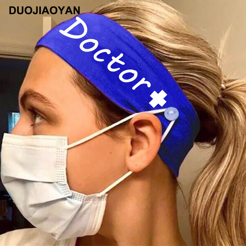 Amazon Creative New Elastic Milk Silk Nurse Doctor Letter Hair Belt Ladies Botón deportivo para mujer