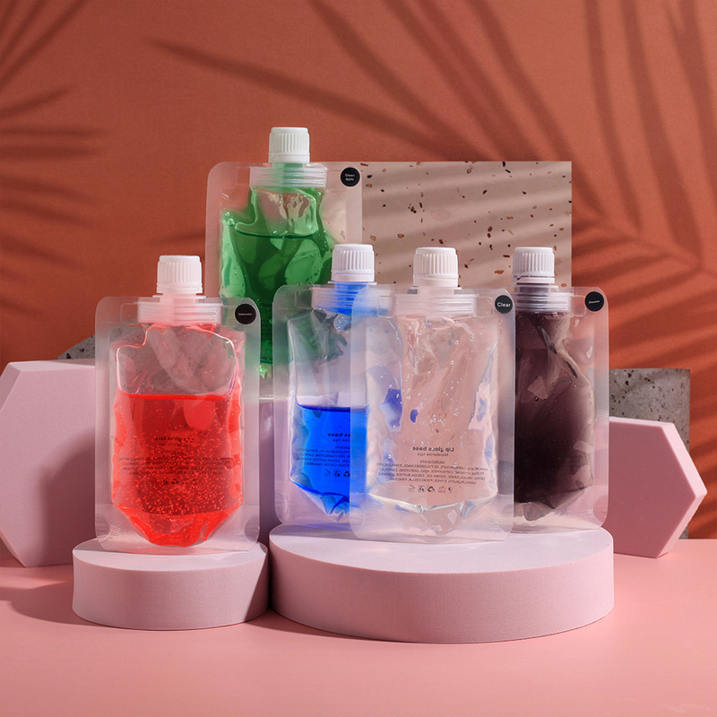 Cross-Border Export Fruit Lip Gloss Transparent Base Oil Self-Standing Bag Handmade DIY Material Lip Oil Semi-Finished Product Customization