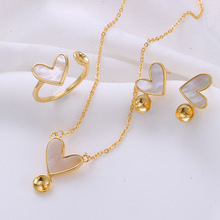 DIY珍珠套装配件百搭母贝桃心三件套空托欧美跨境爱心饰品配件