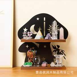 跨境水晶展示架蘑菇形壁挂式收纳架客厅背景装饰架木质杂物储物架