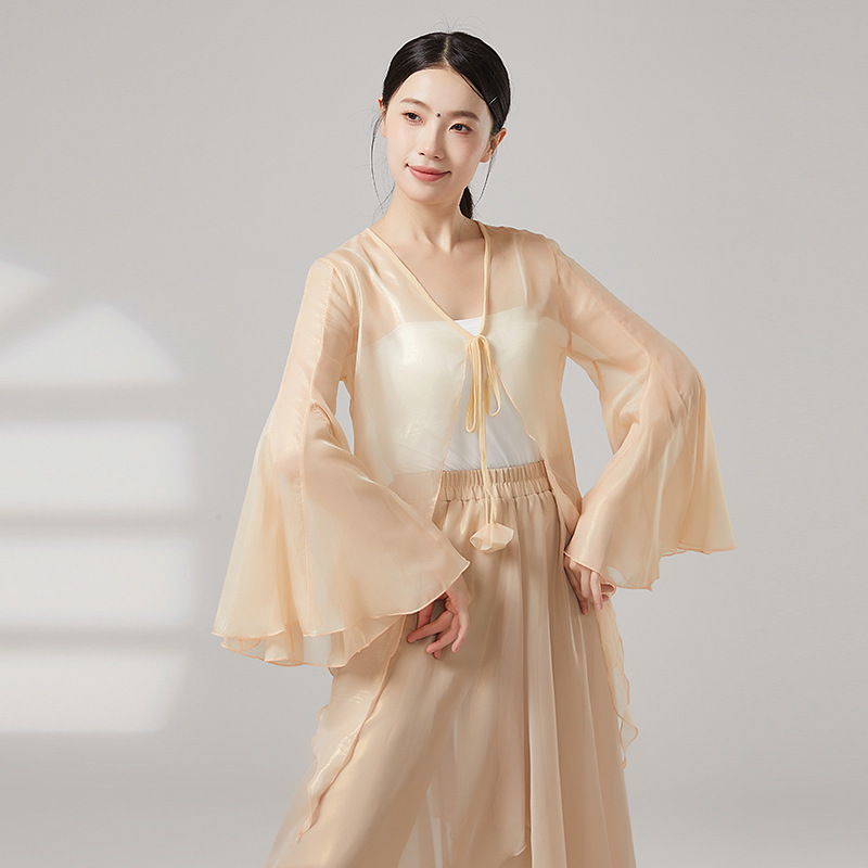 古典舞踊ガーゼツーピースエレガントな女性の中国舞踊服、古代スタイルの妖精のパフォーマンス服|undefined