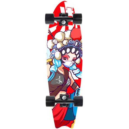 28-inch maple wood mini fish skateboard for kids, street and road, beginner 4-wheeled skateboard, single kicktail skateboard