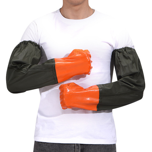 Extra long waterproof and velvet durable anti-cut aquatic fishing car washing thickened anti-slip labor protection gloves work protective gloves