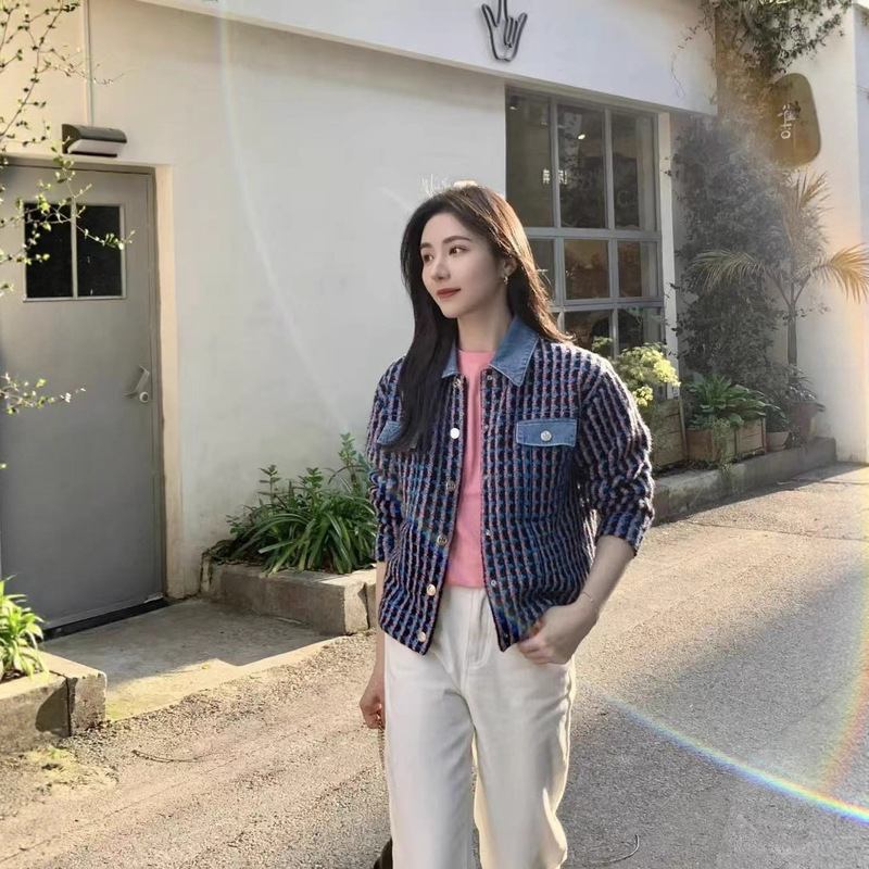Sandr* Outlet*25 Autumn and Winter French Mixed Color Tweed Plaid Patchwork Short Jacket Sandr* Outlet*25 Autumn and Winter French Mixed Color Tweed Plaid Patchwork Short Jacket