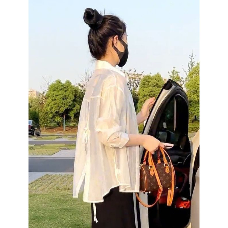 Back Slit Tencel Sun Protection Shirt for Women 2025 Summer New Style Small Design Shirt Loose Sun Protection Jacket Back Slit Tencel Sun Protection Shirt for Women 2025 Summer New Style Small Design Shirt Loose Sun Protection Jacket