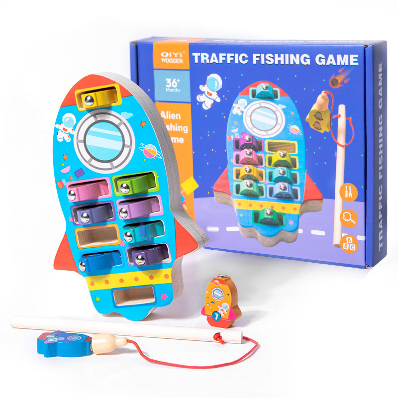 Educación temprana multifuncional para niños de madera, pesca magnética, forma de captura de insectos, coordinación mano-ojo, combinación de juguetes educativos cognitivos