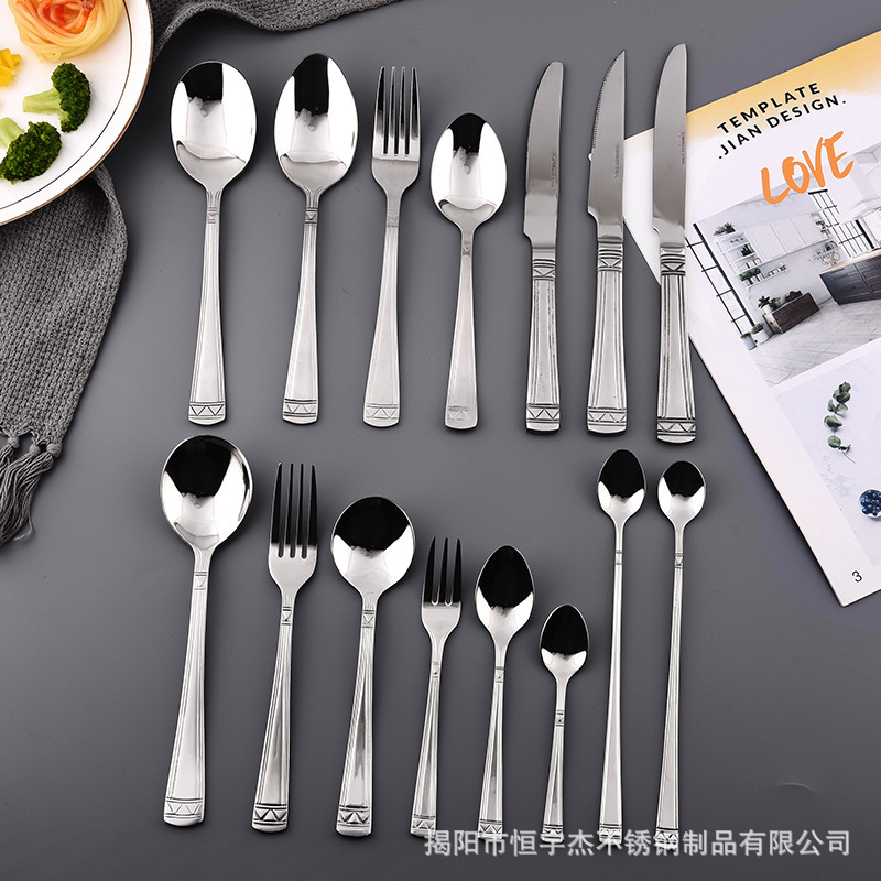 201 stainless steel creative classical western tableware Greek series western tableware suit steak knife fork spoon suit wholesale