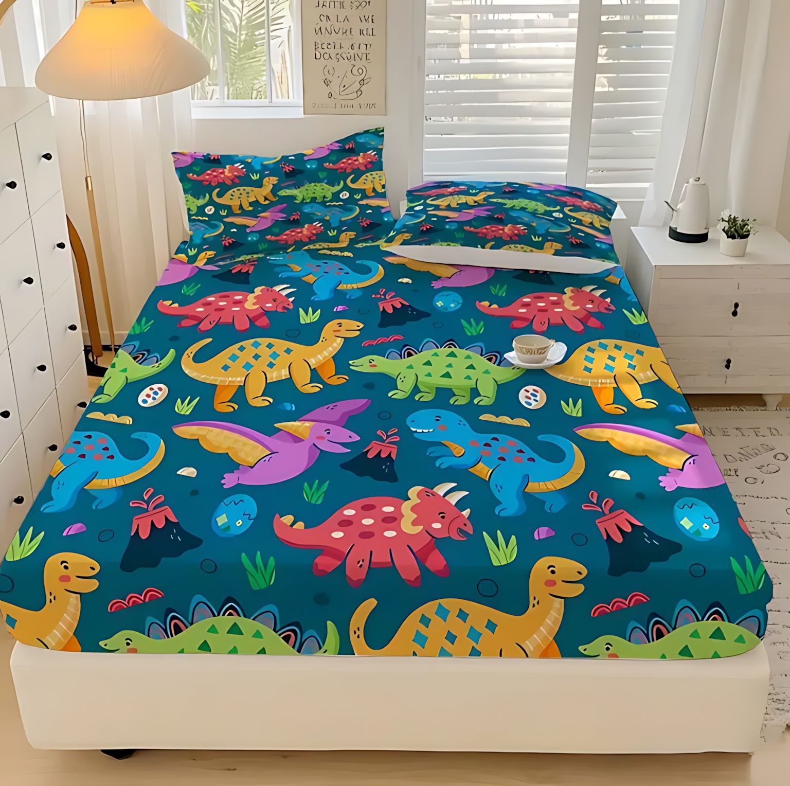 Temas de dibujos animados TEMU / JIT pequeños dinosaurios patrón de visita a casa transfronteriza de alta definición impresión digital kit de cama笠