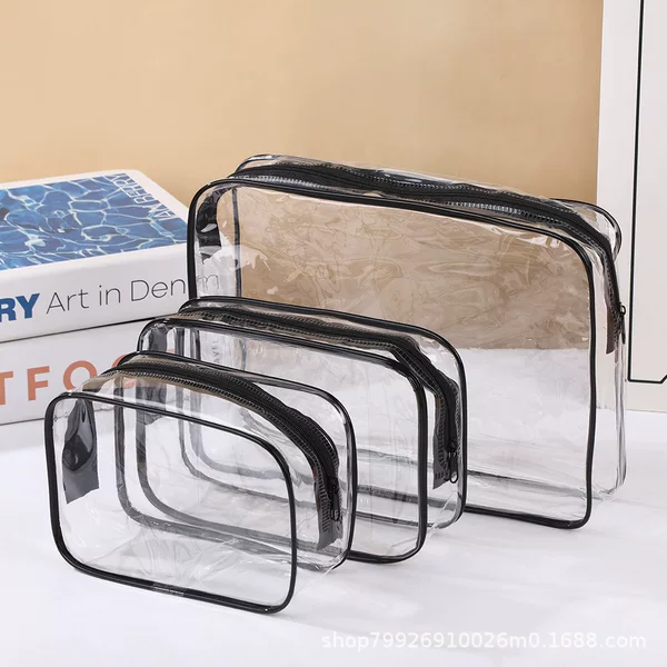 PVC waterproof makeup bag, ins-style solid color large-capacity cosmetic storage bag, outdoor travel storage toiletry bag