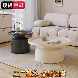 中古风复古简约边几客厅家用茶几组合茶几实木圆形茶几小户型茶桌