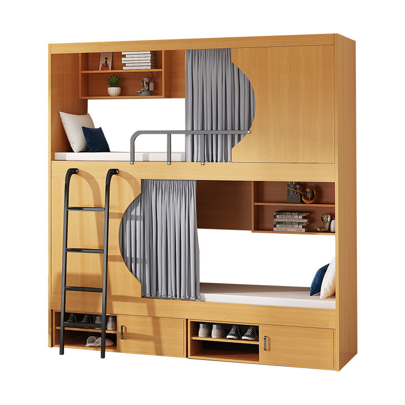 Cama tipo cápsula espacial, apartamento cápsula tipo hostal, cama de dos pisos, combinación de acero y madera, dormitorio de hotel, diseño de cápsula espacial
