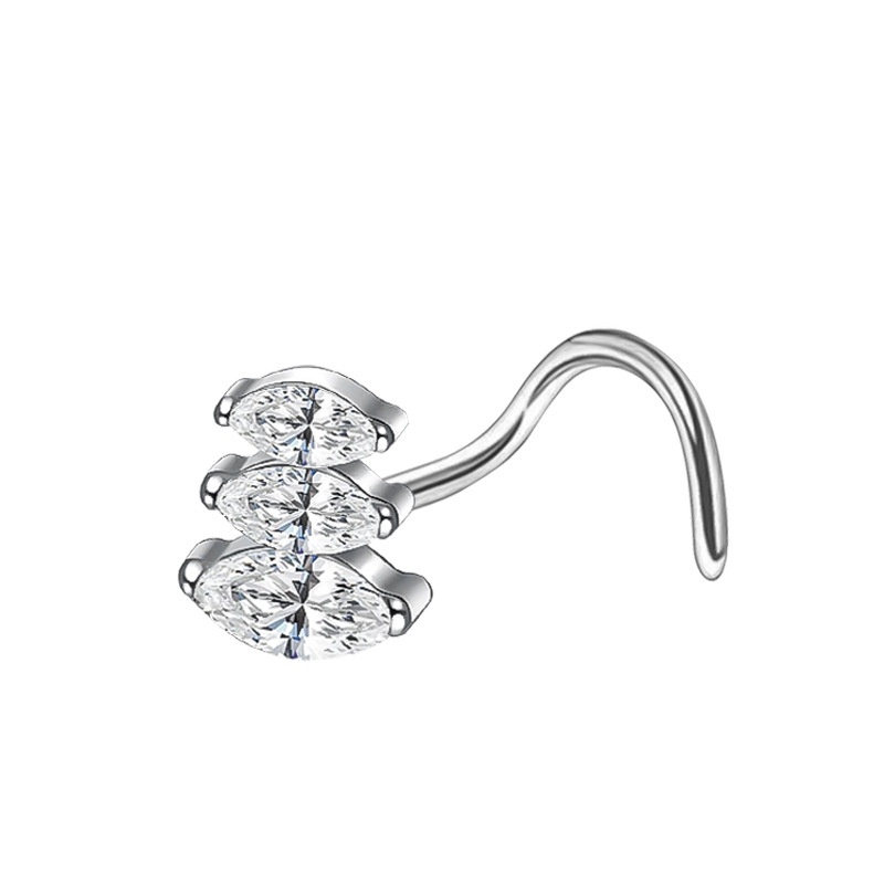Bent Rod Stainless Steel Fashion Zircon Side Nose Stud Fine Needle Piercing Earring Yiwu Source Manufacturer Wholesale_voghion.com