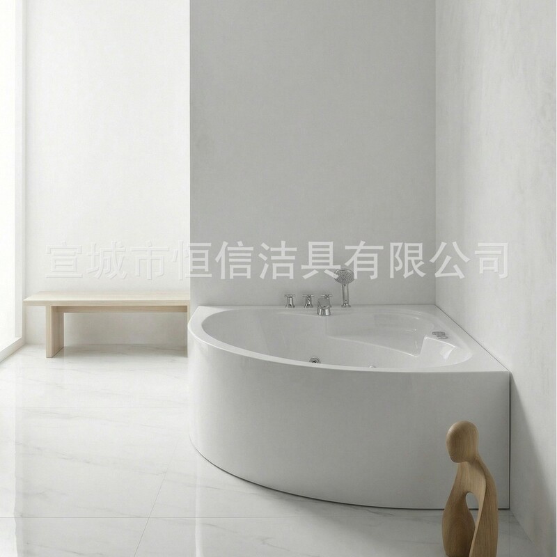 Triangular Bathtub Corner Acrylic Seamless Skirted Corner Bathtub for Home Use, Suitable for Small Apartments 1.1- 1.5m