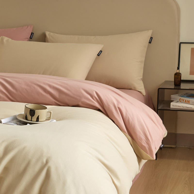 High-end nuevo algodón molido cama gaza de cuatro piezas conjunto de color sólido de doble parche de algodón puro tipo a sábanas de cama 4 suave