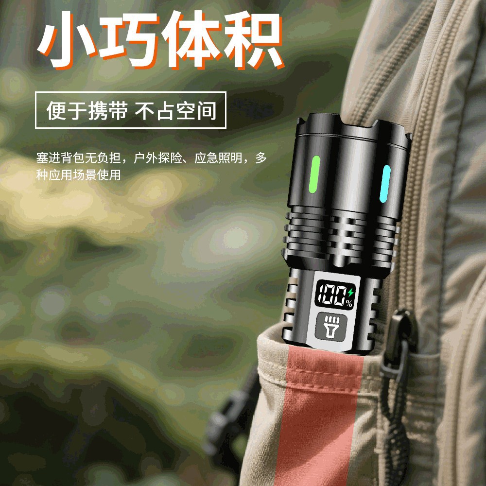 Nuevo zoom transfronterizo mecha láser blanca con pantalla de potencia iluminación de emergencia portátil al aire libre linterna de luz fuerte