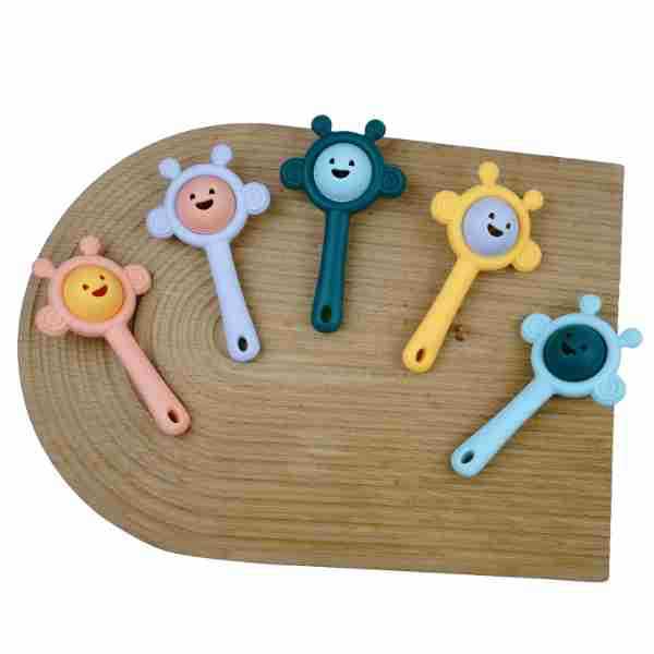Mordedor para bebés y niños, juguetes para sonajeros calmantes, artefactos de manos anti-comer, pellizca para morder para bebés, juguetes calmantes de silicona