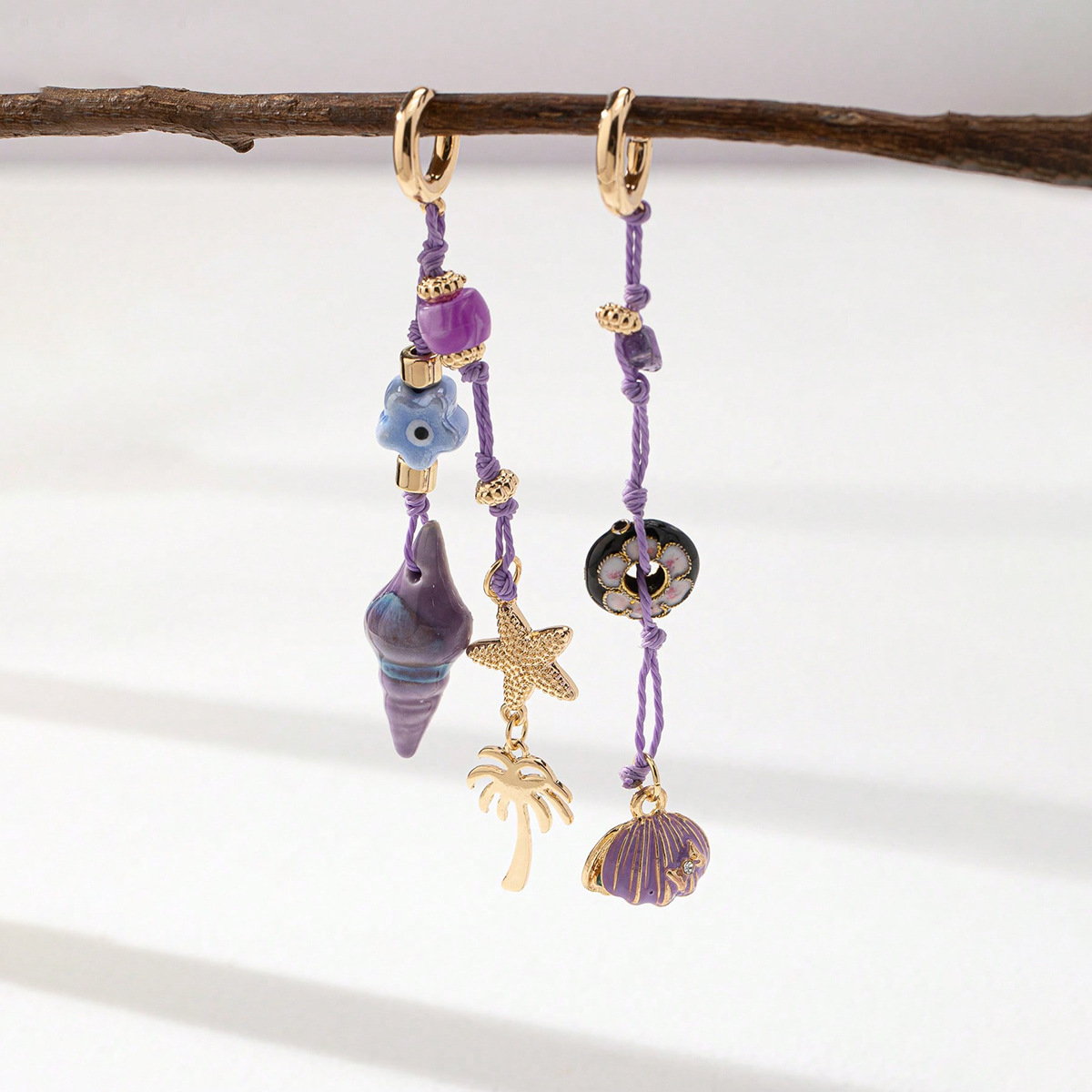 Alloy, rope, ceramics Material Starfish, Conch, Shell Pattern 1 Pair Beach Sweet Starfish Conch Shell Alloy Rope Ceramics Drop Earrings
