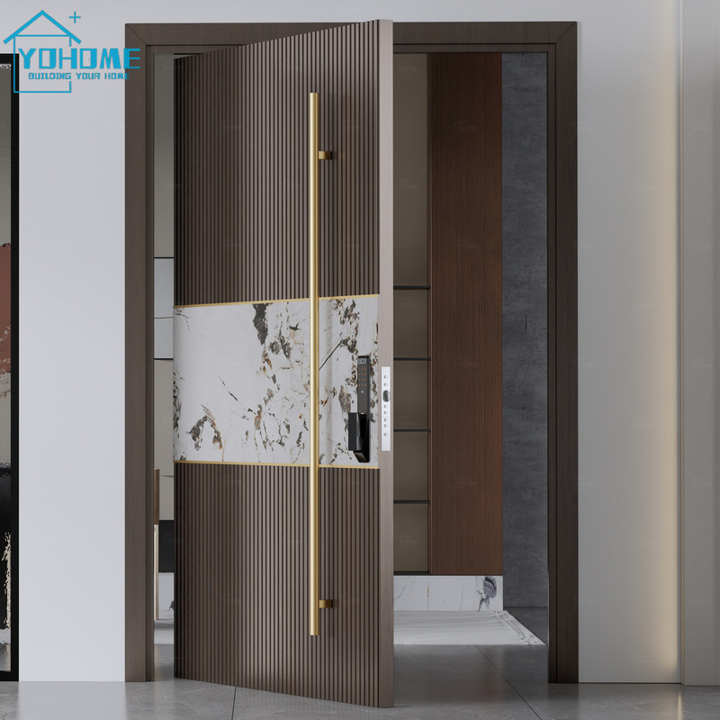 Guangdong Foshan Solid Wood Door Custom Front Door Villa Eccentric Door Residential Pivot Door Anti-Theft Entrance Door Cross-Border