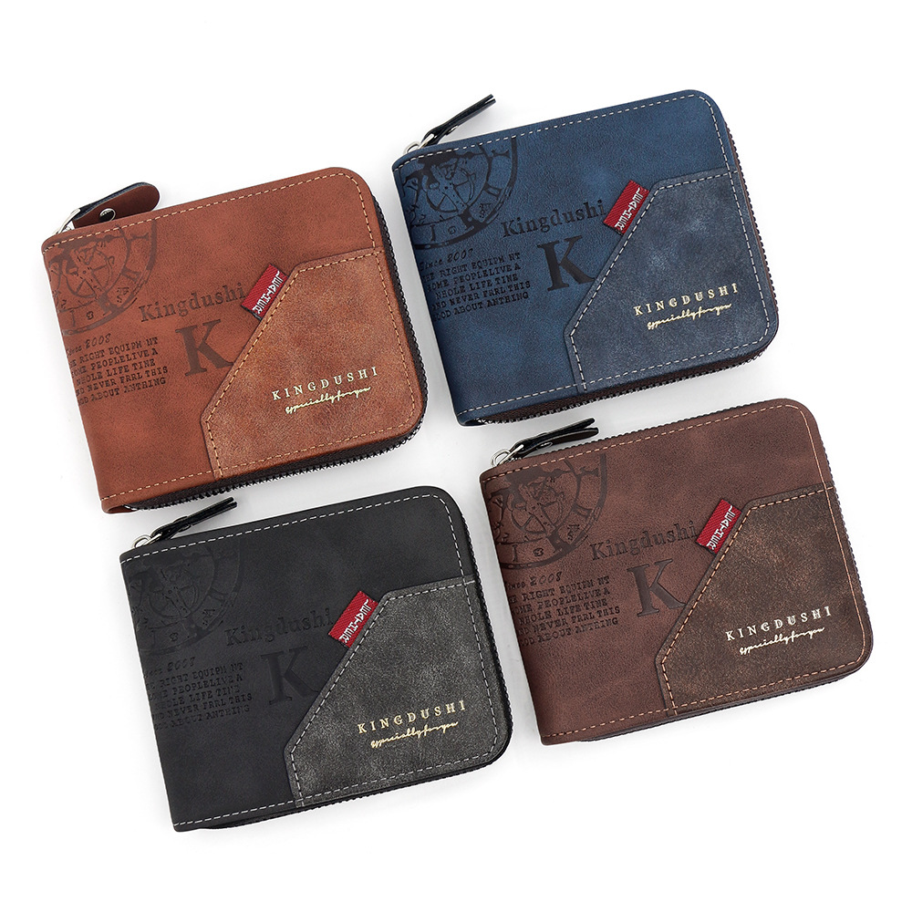 Cartera corta para hombre con estampado retro europeo y americano, monedero de perilla de gran capacidad, billetera de múltiples tarjetas al por mayor
