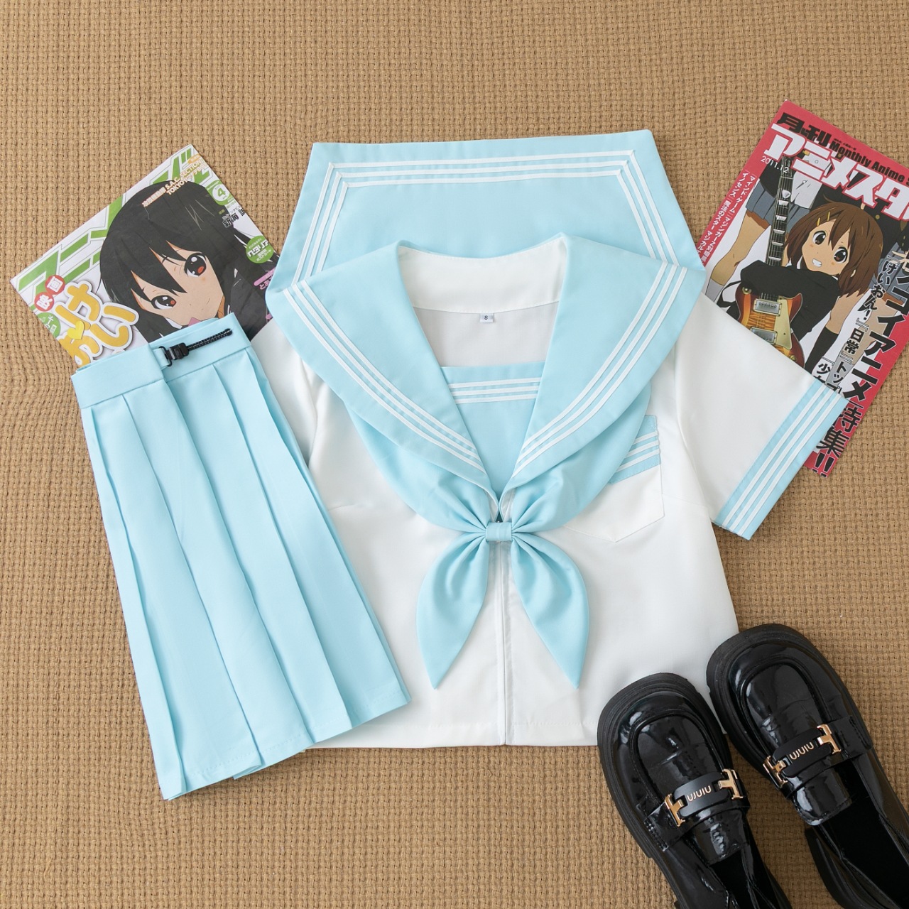 In-Stock Improved Blue Three-Piece Basic Jk Uniform Set, Academy Style A-Skirt, Navy Style School-Supplied Long-Sleeve Sailor Uniform