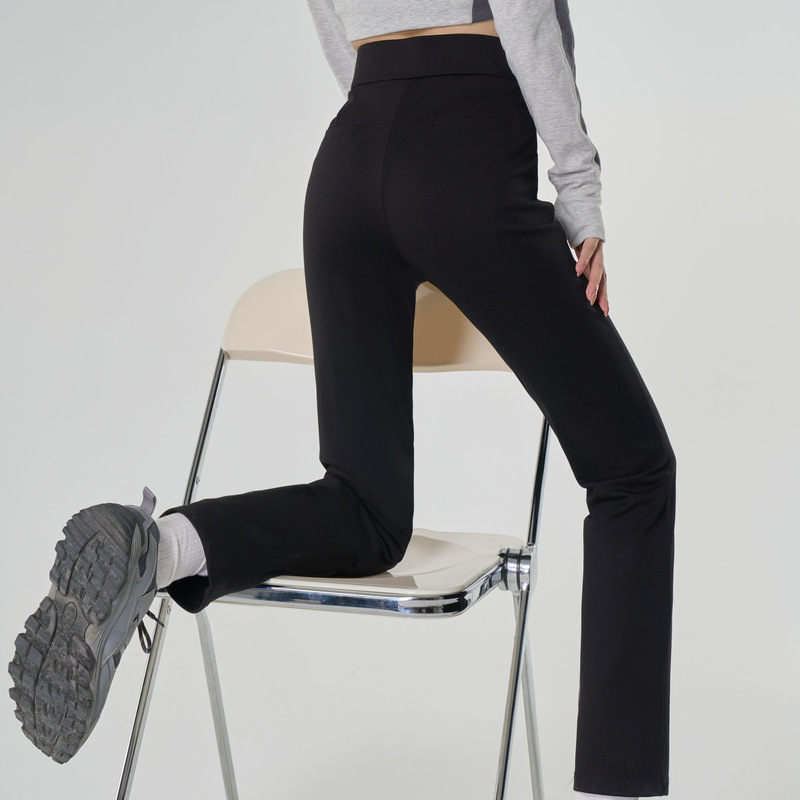 Cigarette Pants: Women's Spring New Style Cotton Blend Straight Black Pants, Casual High-Waisted Trousers for Women Cigarette Pants: Women's Spring New Style Cotton Blend Straight Black Pants, Casual High-Waisted Trousers for Women