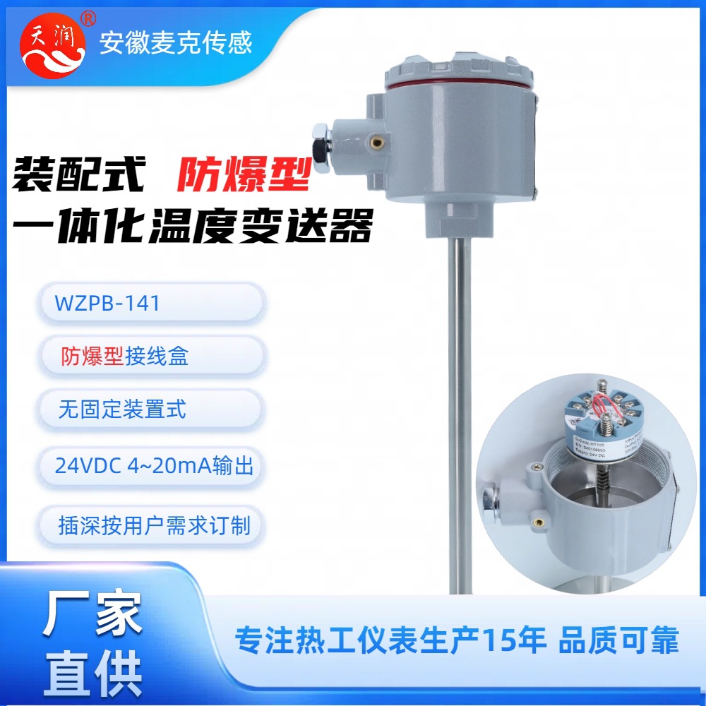 机电一体化本安防爆铂电阻 一体化温度传感器 WZPB-141  4~20mA