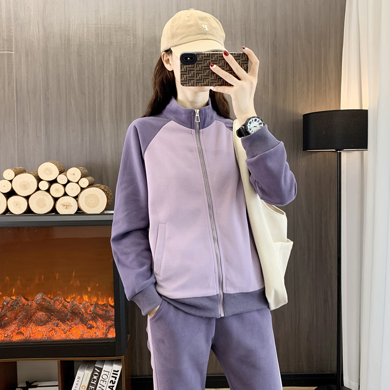 Casual sweater Cotton Fashion spring and autumn coat Women's Sports Women's stand collar cardigan sweater solid color sweater