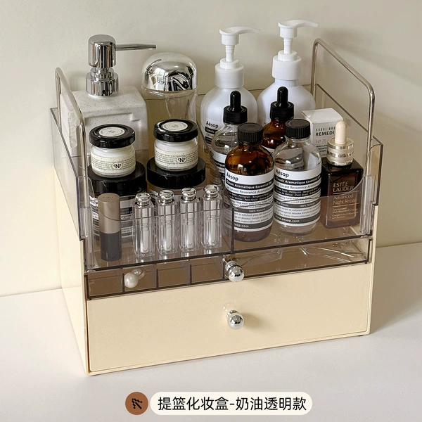 Basket, cream transparent makeup box