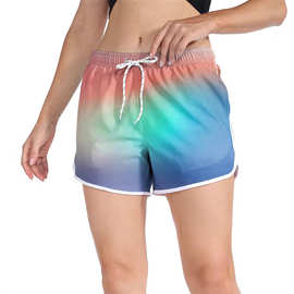 跨境女式沙滩裤Womens beach pants外贸短裤运动3d印花来图定制
