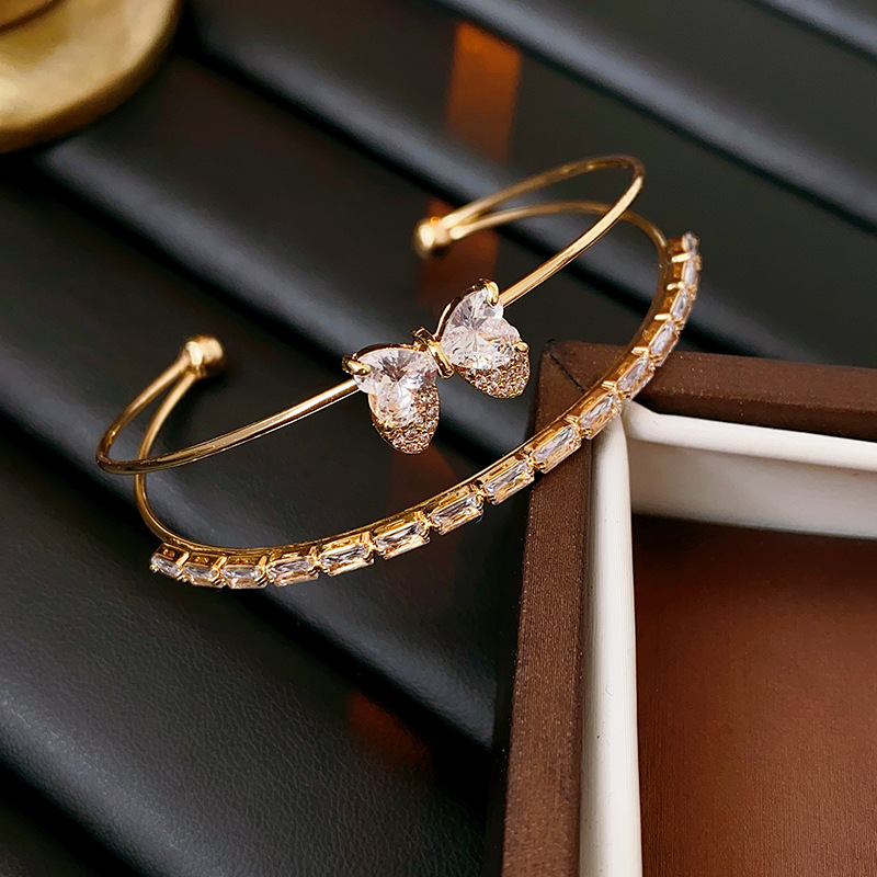 Zircon amor arco pulsera de doble capa ligera lujo fría viento versátil pulsera alta sensación fábrica de joyas de moda