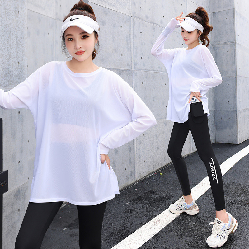 요가복 새로운 대형 풀메쉬 통기성 속건성 긴팔 피트니스복 헬스 러닝 및 에어로빅 스포츠복