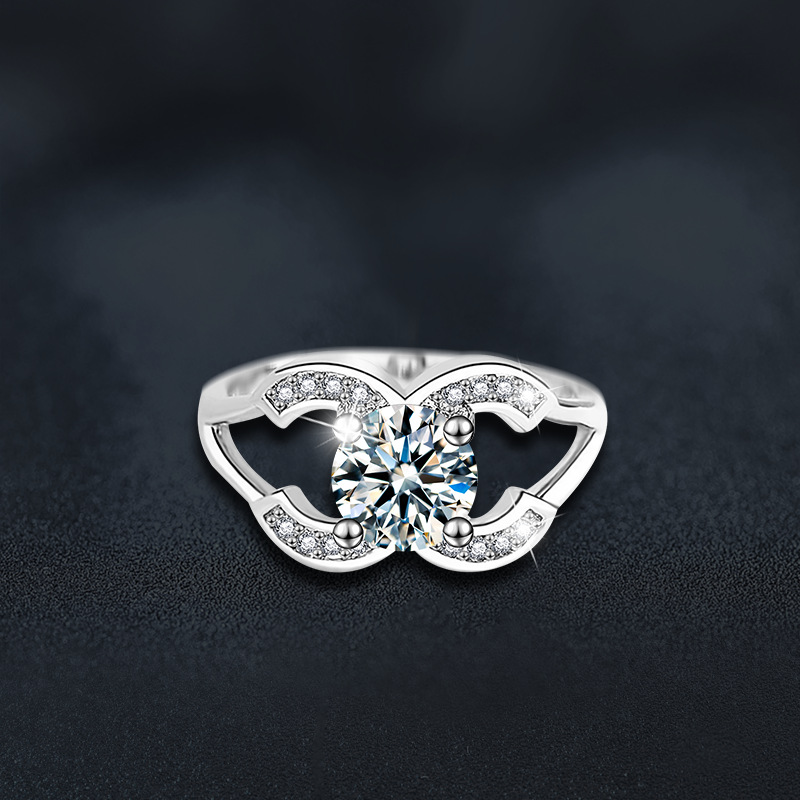 S MOISSANITE 더블 C 링 여성용 라이트 럭셔리 하이 엔드 다이아몬드 링 조절 링 제조 업체 직접 판매 쥬얼리