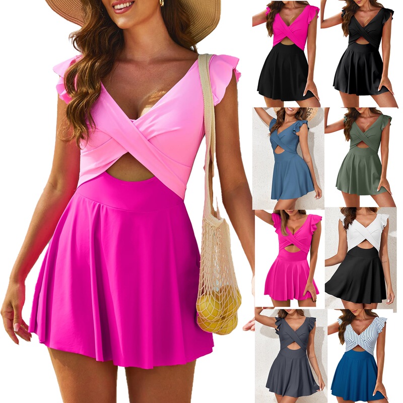 24-year-old new Amazon explosions one-piece flounces cross-skirt split swimsuit foreign trade swimsuit women's tankini 24-year-old new Amazon explosions one-piece flounces cross-skirt split swimsuit foreign trade swimsuit women's tankini