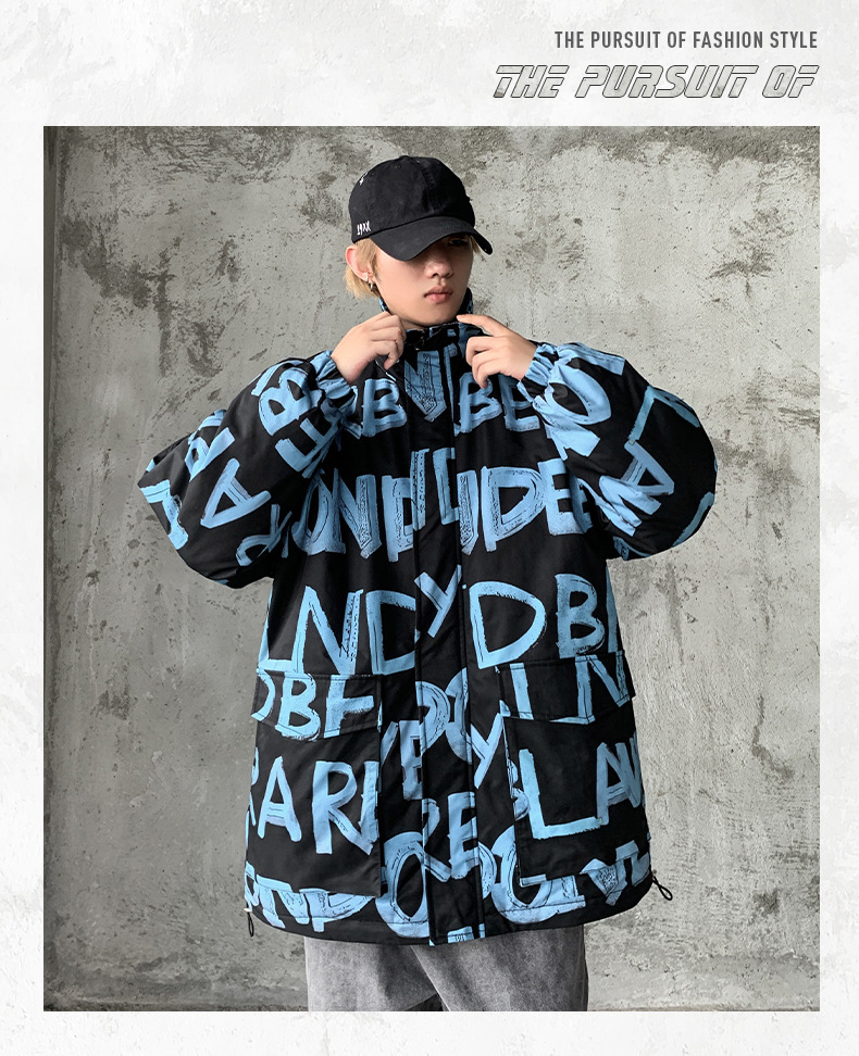 Men's Cotton Jacket With Letter Print Stylish Winter Coat_voghion.com