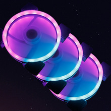 彩虹LED幻彩光圈14cm日食发光机箱风扇超静音台式电脑散热风扇