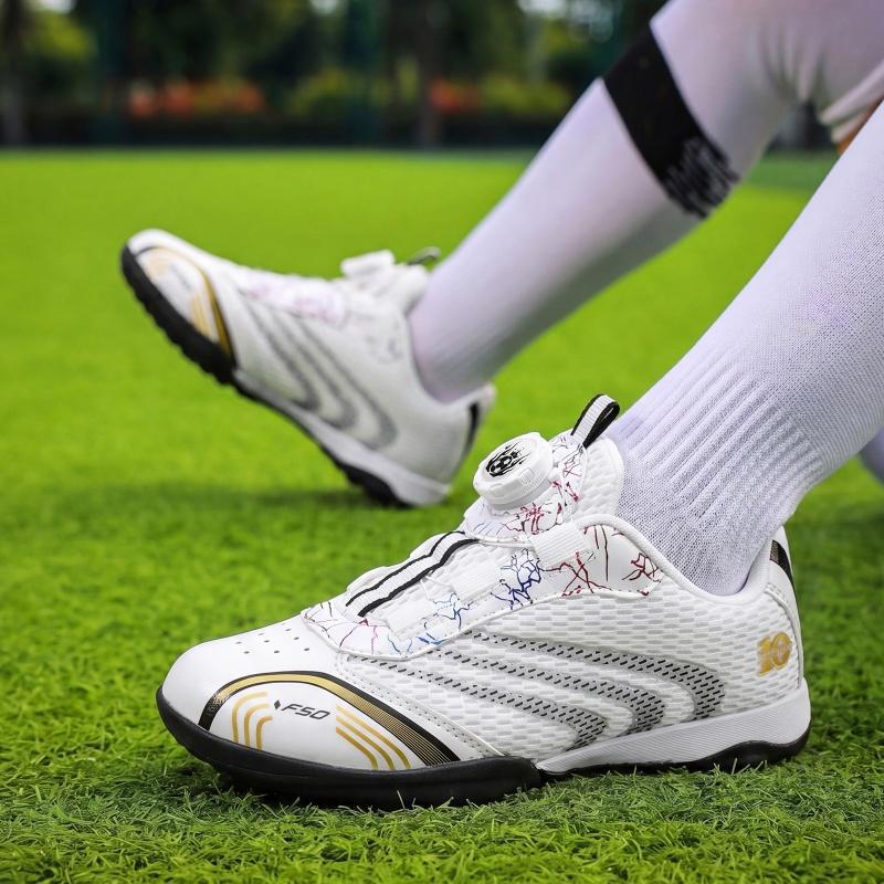 Zapatillas de Fútbol Infantil Talla 28-40, Malla y Caucho, Transpirable, Cierre Giratorio, para Terreno Firme