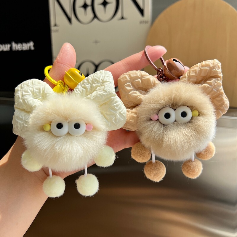 かわいい模造レッキスウサギの毛のリボン小さなブリケットぬいぐるみバッグペンダント車のキーホルダーペンダント|undefined