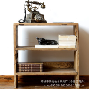 Old Elm Wood Door Panel Nordic Style Sofa Side Table Solid Wood Telephone Corner Table Simple Bedside Table Casual Storage Shelf