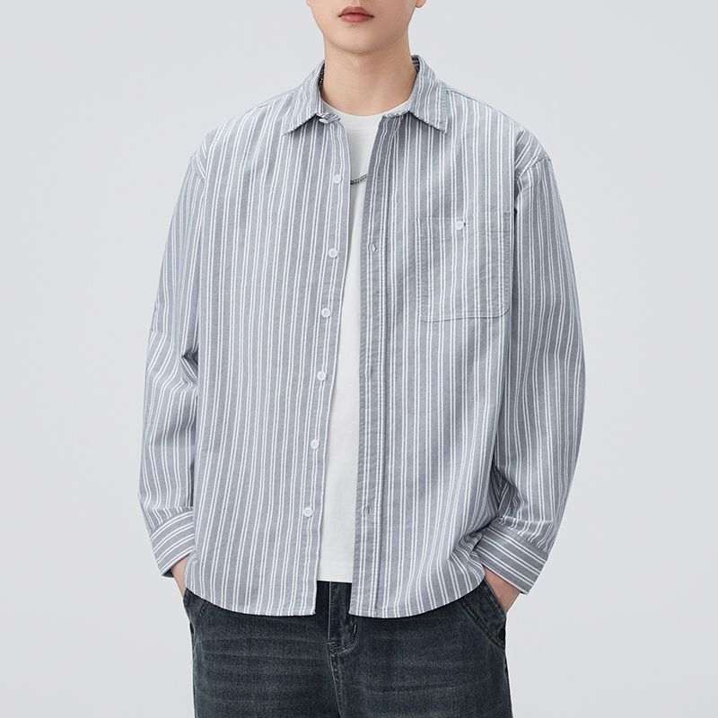 Shanggu Men's Clothing Spring Japanese Retro Workwear Men's Shirt Versatile Loose Casual Striped American Style Shirt