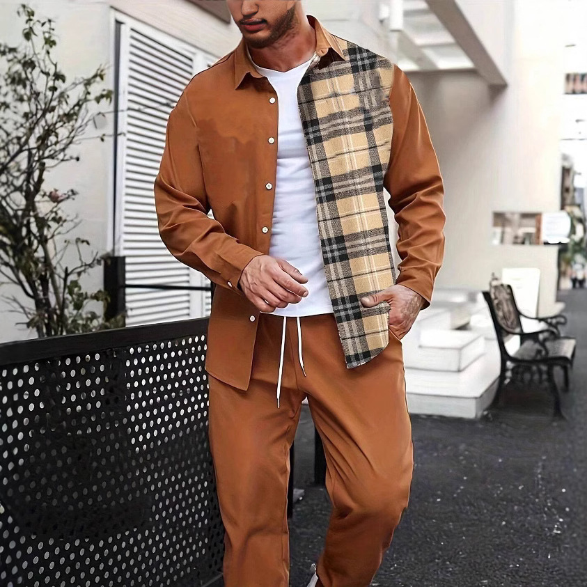 Comercio exterior europeo y americano Amazon 2024 tendencia de moda casual costura camisa de manga larga pantalones traje MB12 ML4